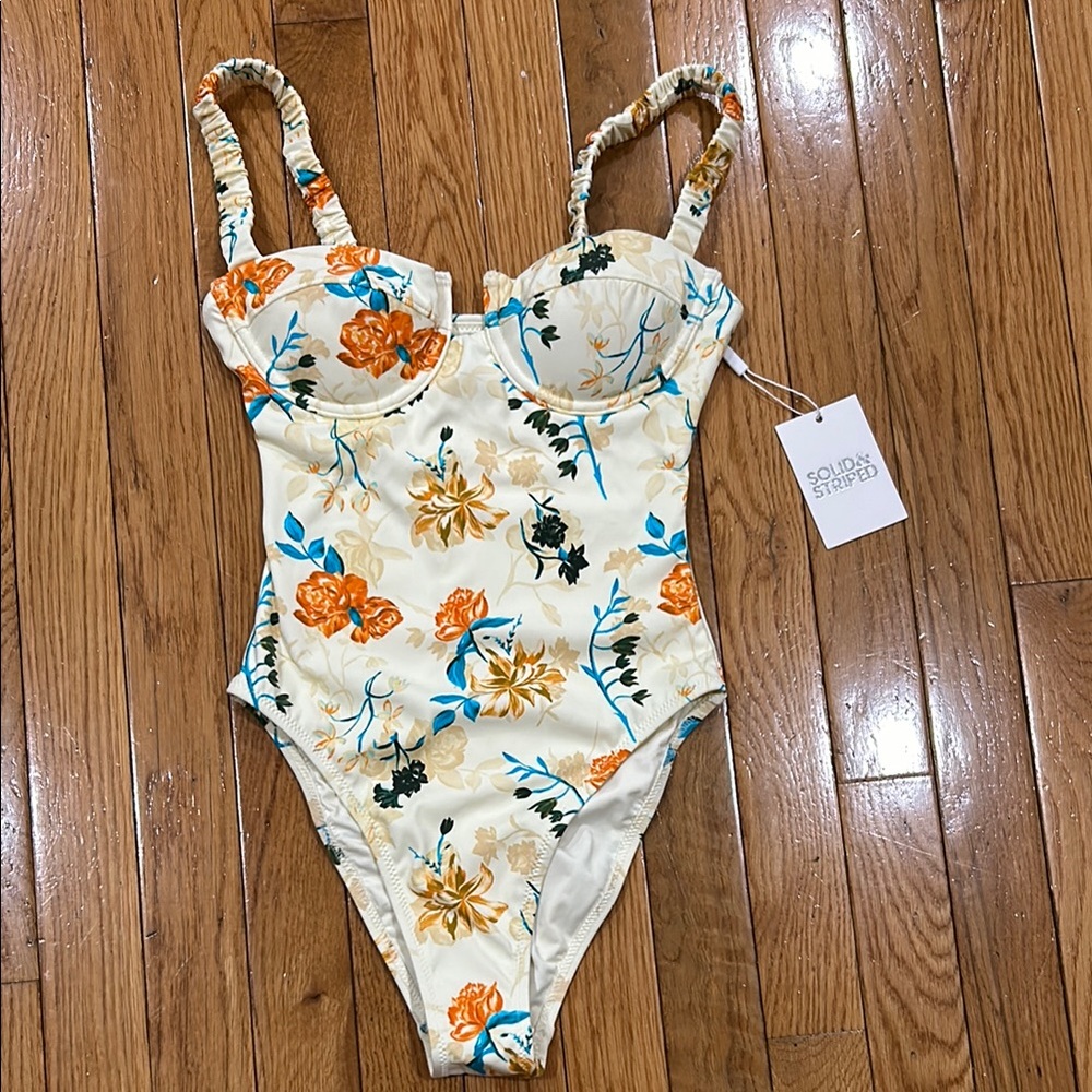 Solid & Striped Kids Floral Swimsuit - Cream and Orange-XS